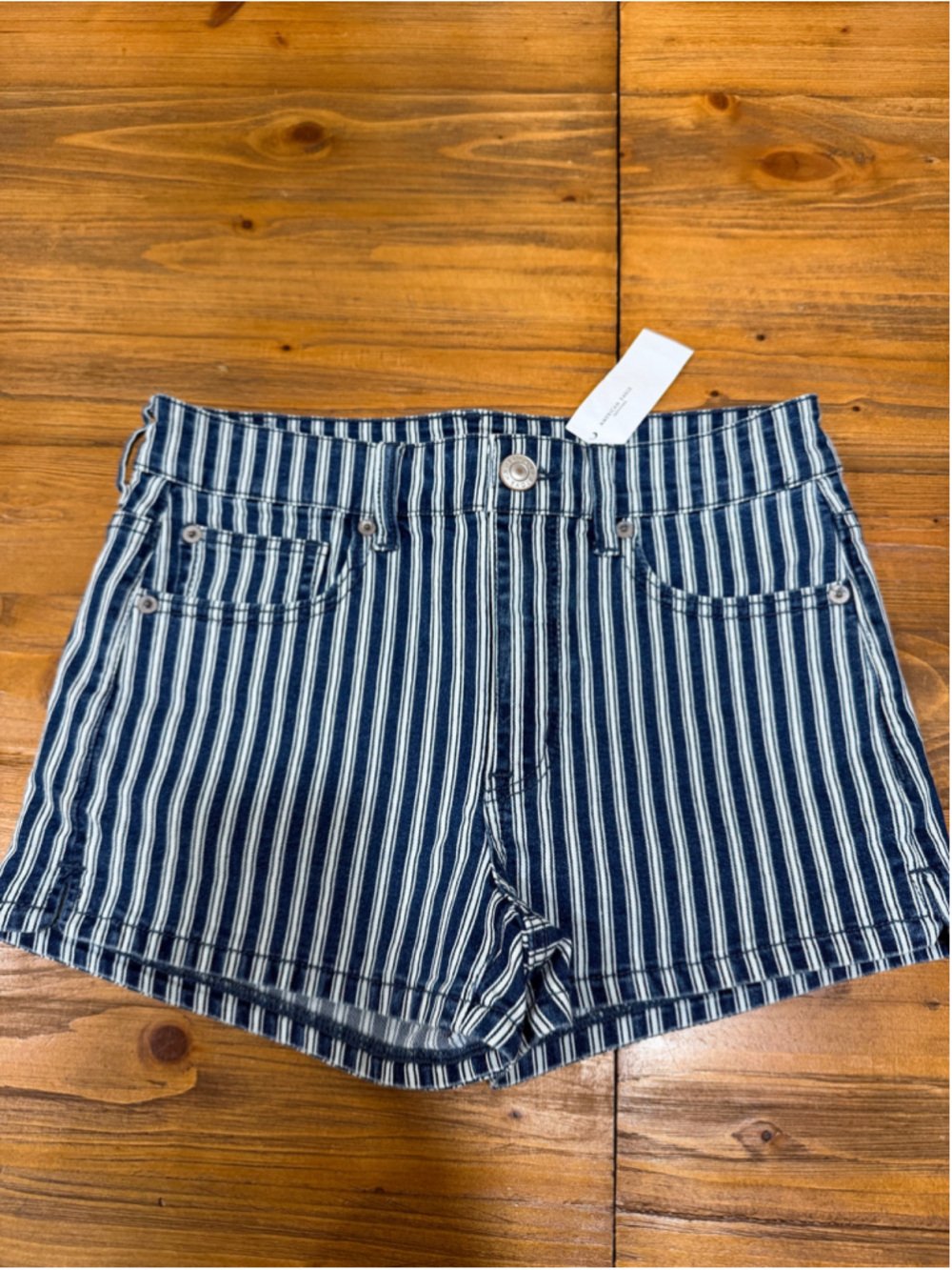 American Eagle Striped Jean Shorts Size 6 Blue White